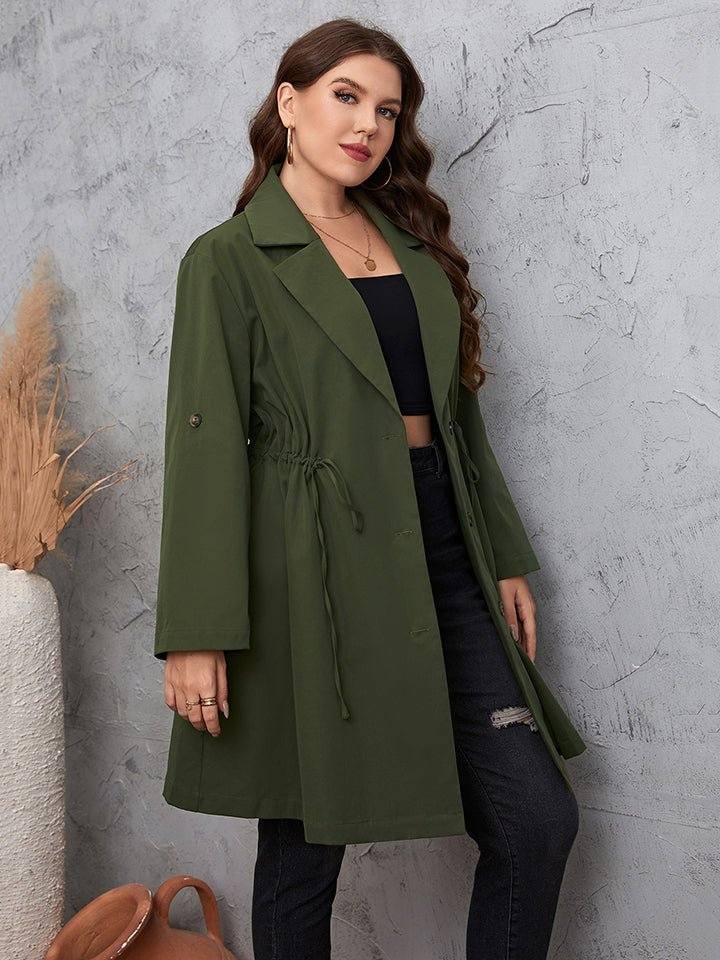 Honey Plus Size Lapel Collar Roll - Tab Sleeve Trench Coat - Rosey's Creations