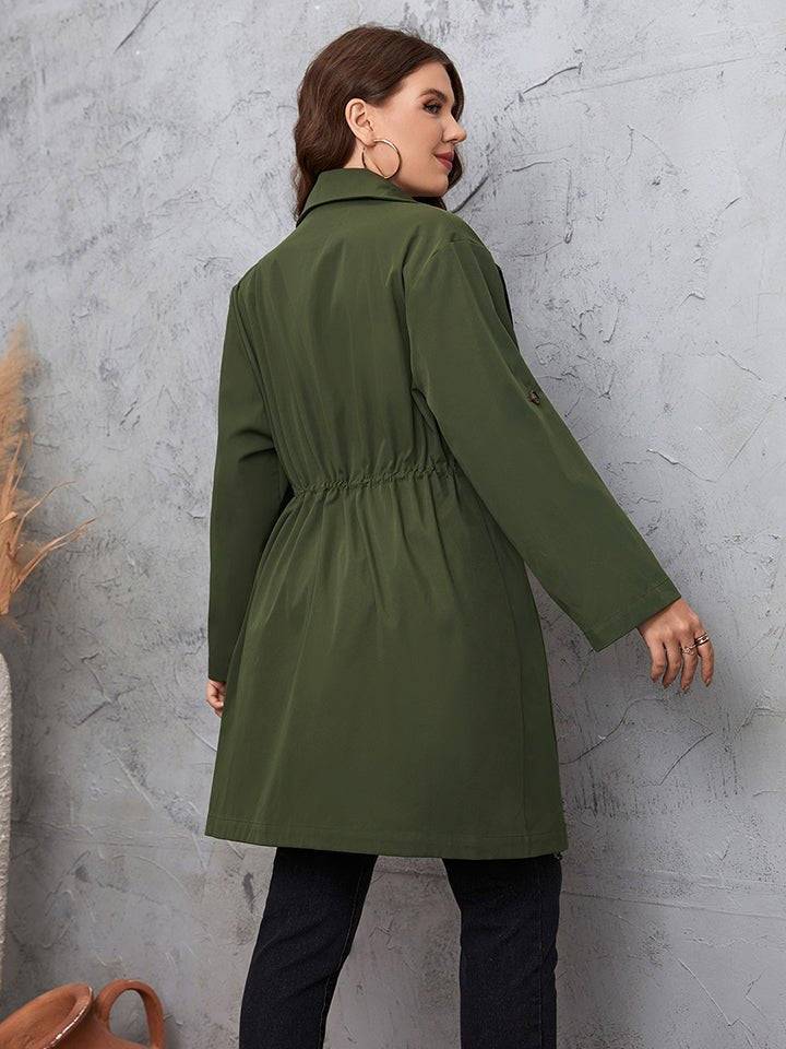 Honey Plus Size Lapel Collar Roll - Tab Sleeve Trench Coat - Rosey's Creations