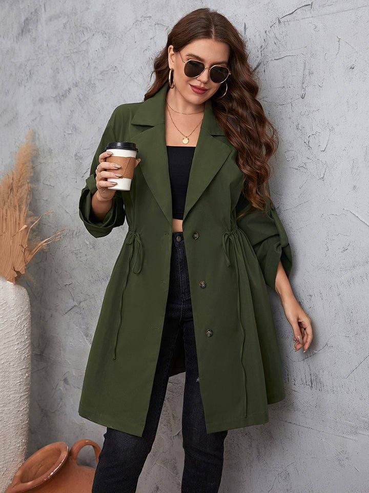 Honey Plus Size Lapel Collar Roll - Tab Sleeve Trench Coat - Rosey's Creations