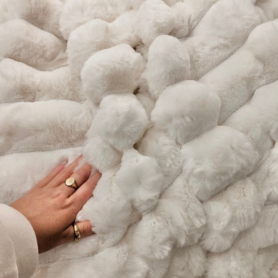 Isla Cream Chunky Ribbed Faux Fur Throw - Rosey's Creations