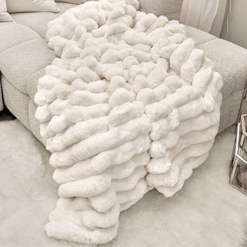Isla Cream Chunky Ribbed Faux Fur Throw - Rosey's Creations