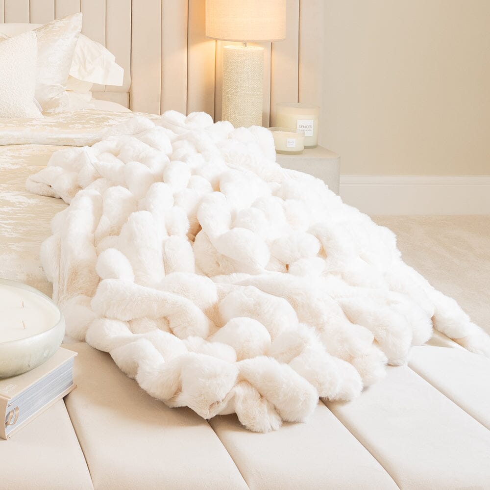 Isla Cream Chunky Ribbed Faux Fur Throw - Rosey's Creations