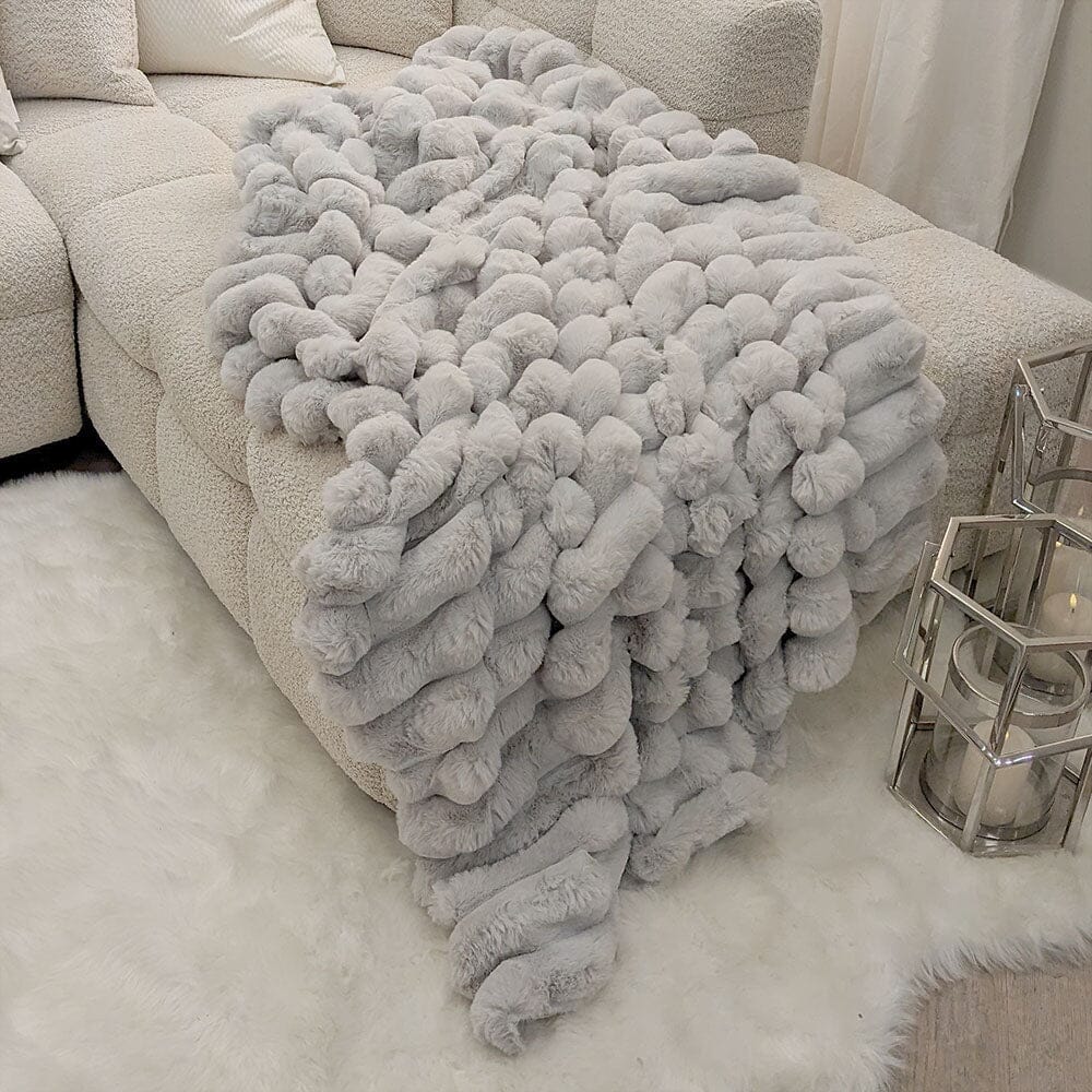 Isla Grey Chunky Ribbed Faux Fur Throw - Rosey's Creations