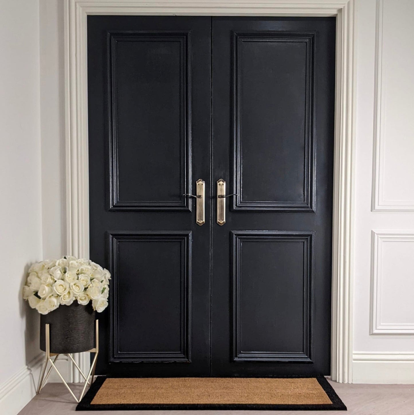 Kyla Large Black Border Natural Double Width Doormat - Rosey's Creations