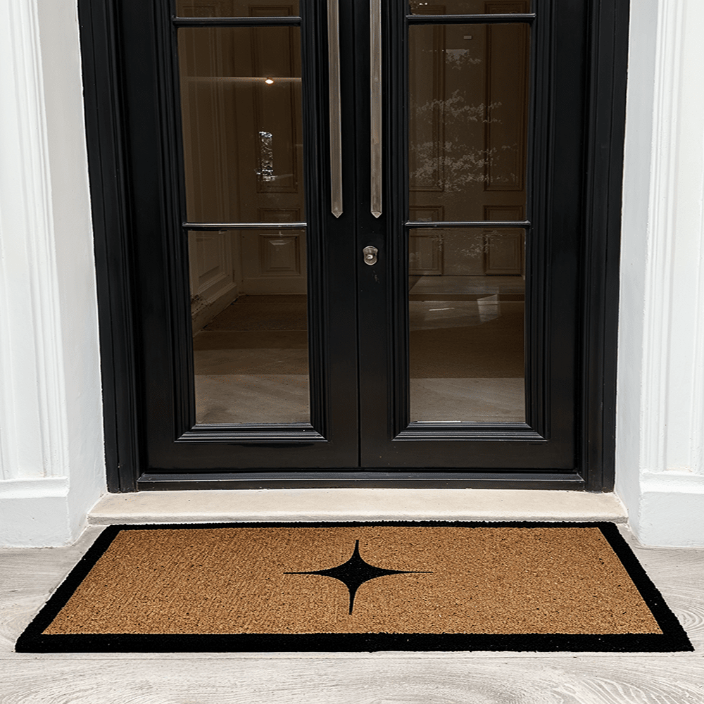 Kyla Large Star Print Black Border Natural Double Width Doormat - Rosey's Creations