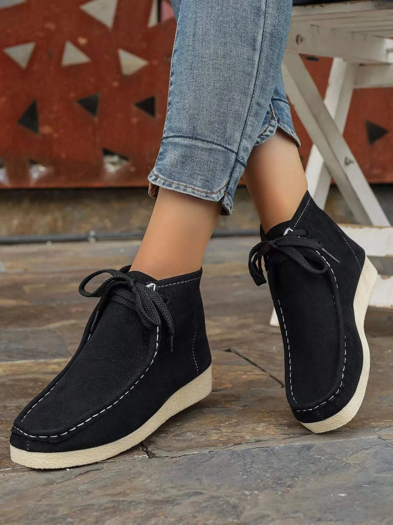 Lace Up Wedge Ankle Boots - Rosey's Creations