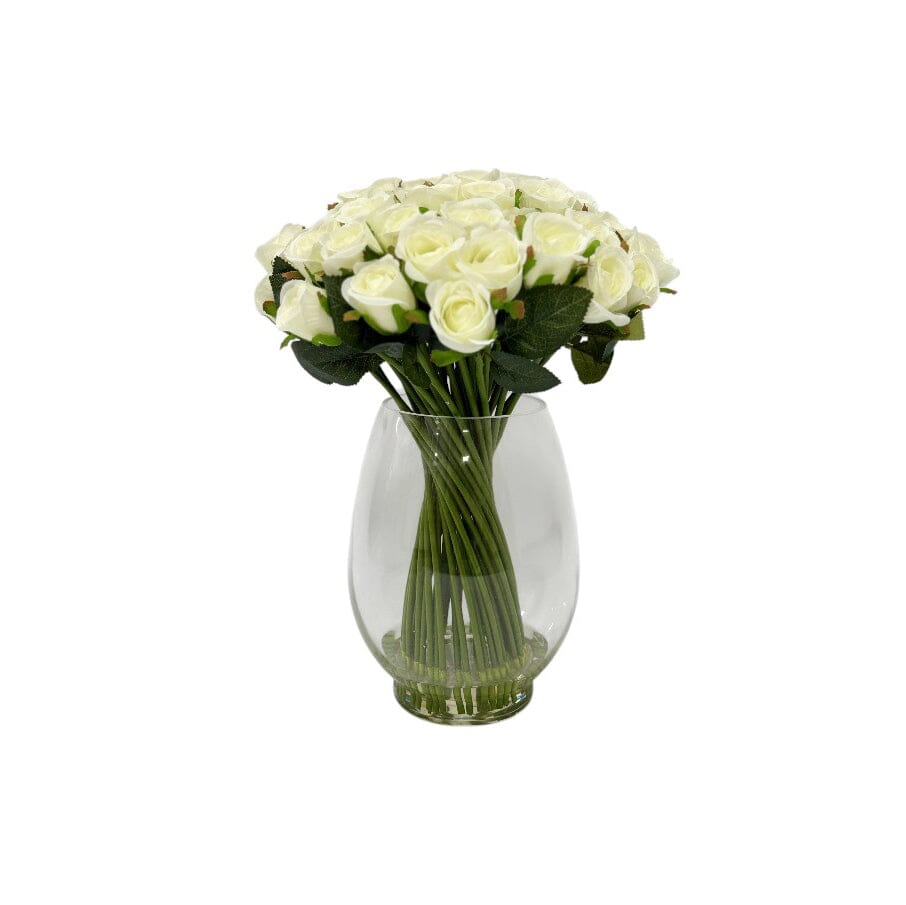 Large Cream Faux Rose Arrangement in Fishbowl Vase - Rosey's Creations