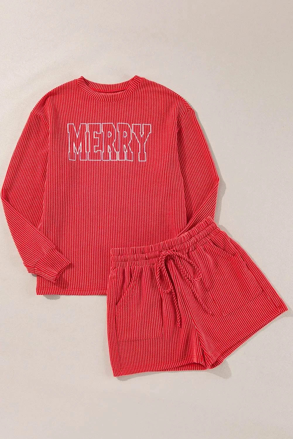MERRY Round Neck Long Sleeve Top and Shorts Lounge Set - Rosey's Creations