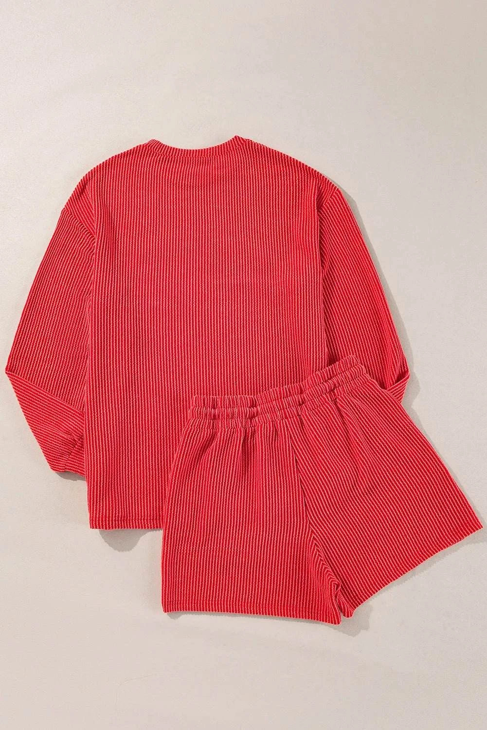 MERRY Round Neck Long Sleeve Top and Shorts Lounge Set - Rosey's Creations