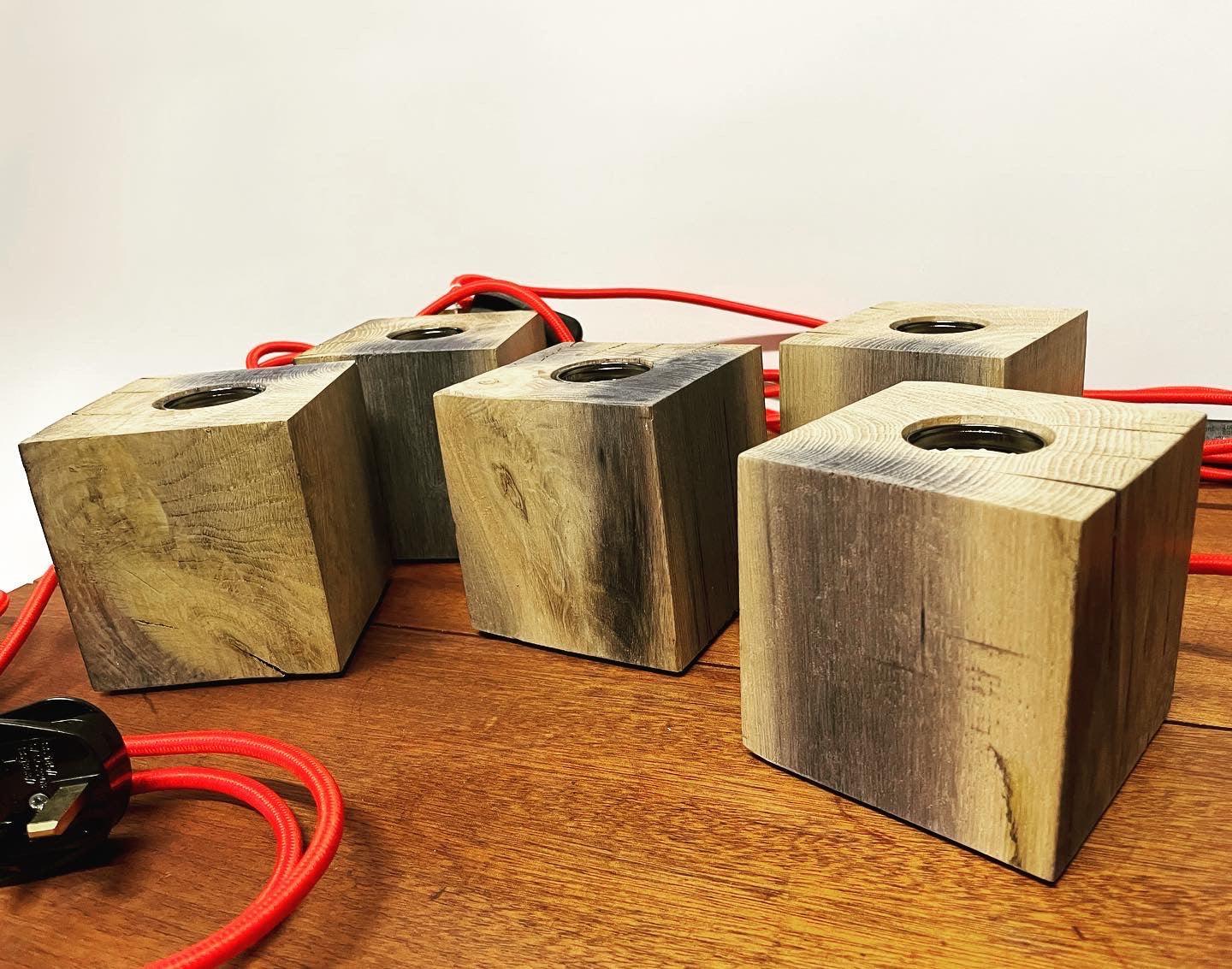 Mini Oak Cube Lamp - Handcrafted Wooden Table Lamp | Rustic Lighting.