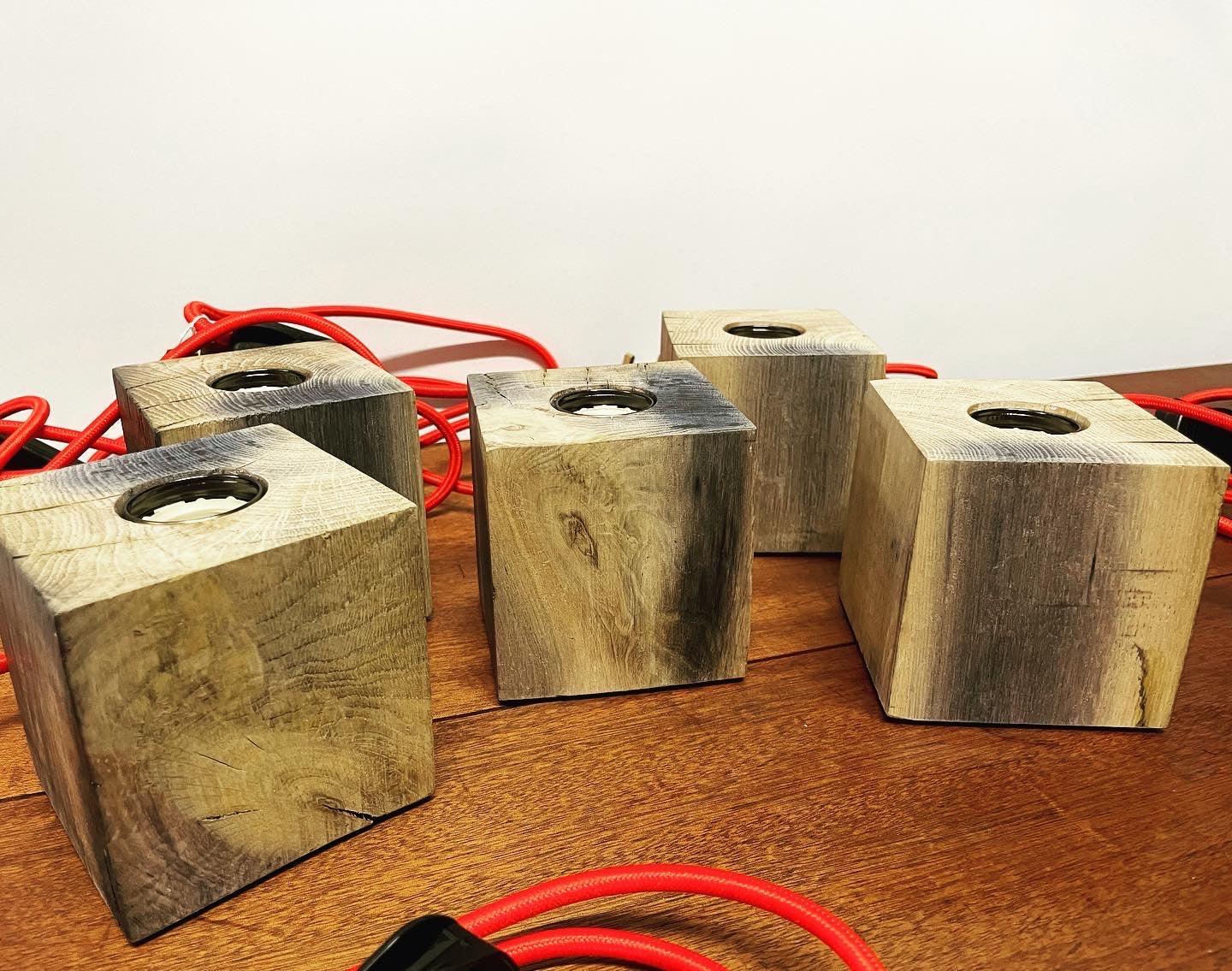 Mini Oak Cube Lamp - Handcrafted Wooden Table Lamp | Rustic Lighting.