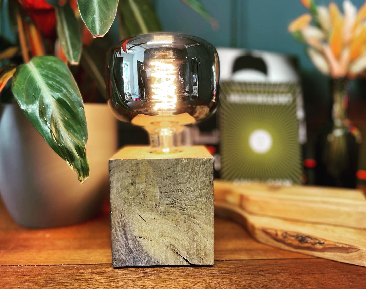 Mini Oak Cube Lamp - Handcrafted Wooden Table Lamp | Rustic Lighting.