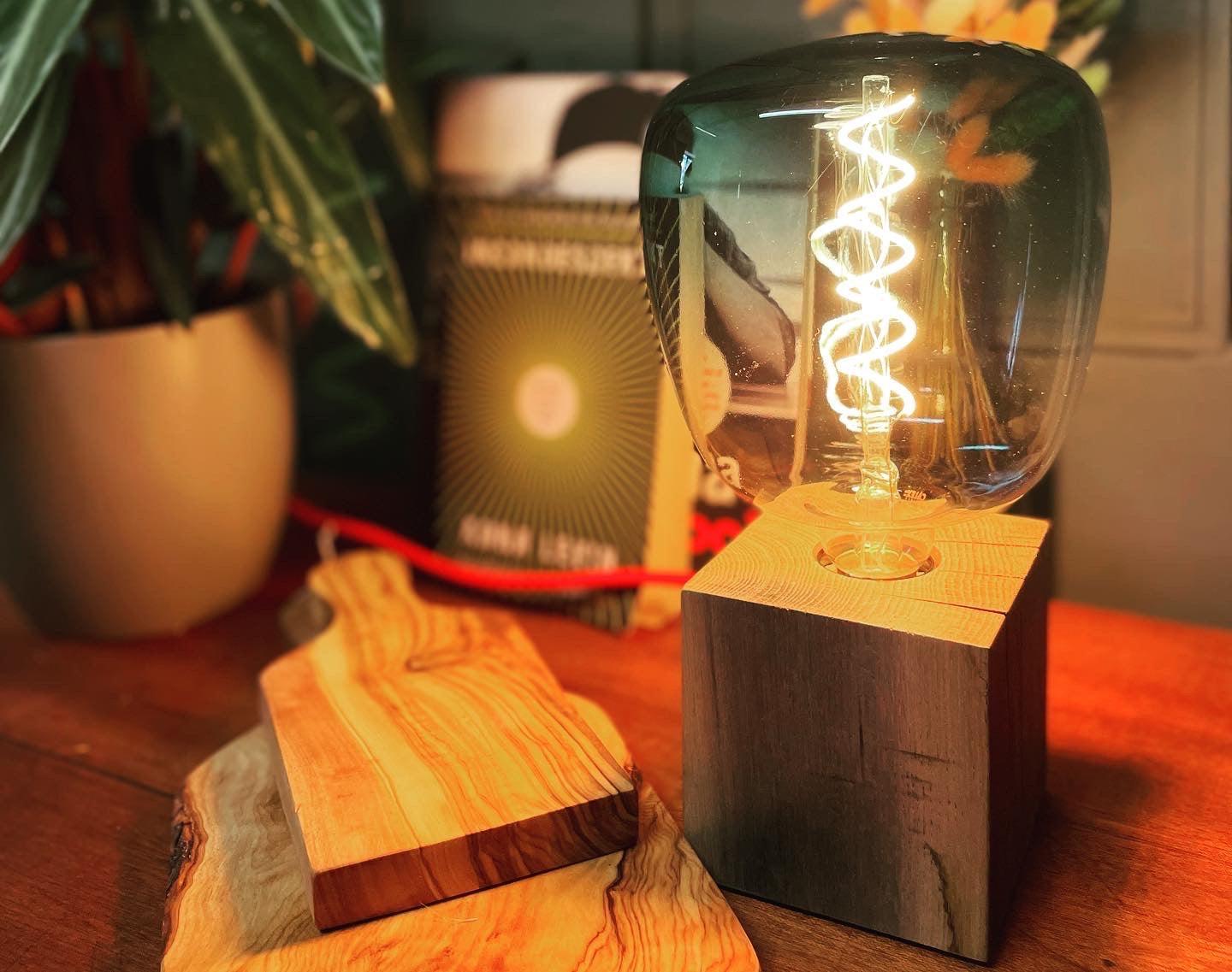 Mini Oak Cube Lamp - Handcrafted Wooden Table Lamp | Rustic Lighting.