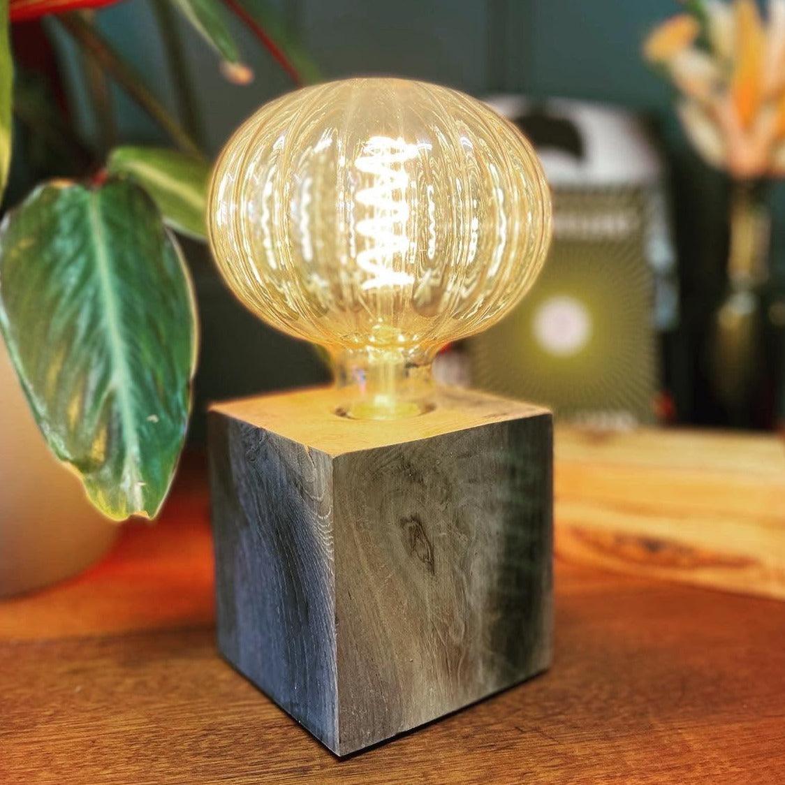 Mini Oak Cube Lamp - Handcrafted Wooden Table Lamp | Rustic Lighting.