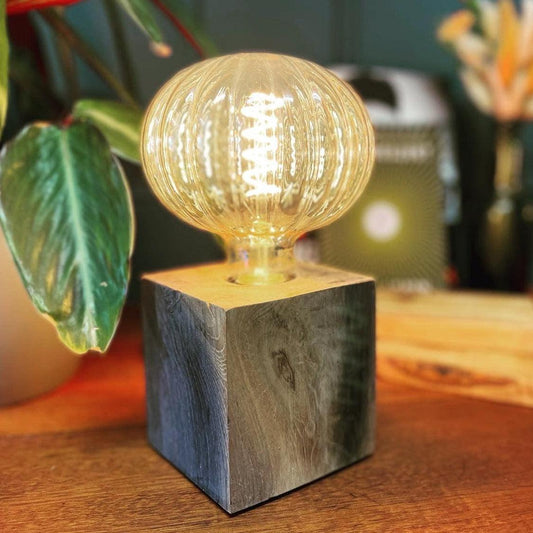 Mini Oak Cube Lamp - Handcrafted Wooden Table Lamp | Rustic Lighting.