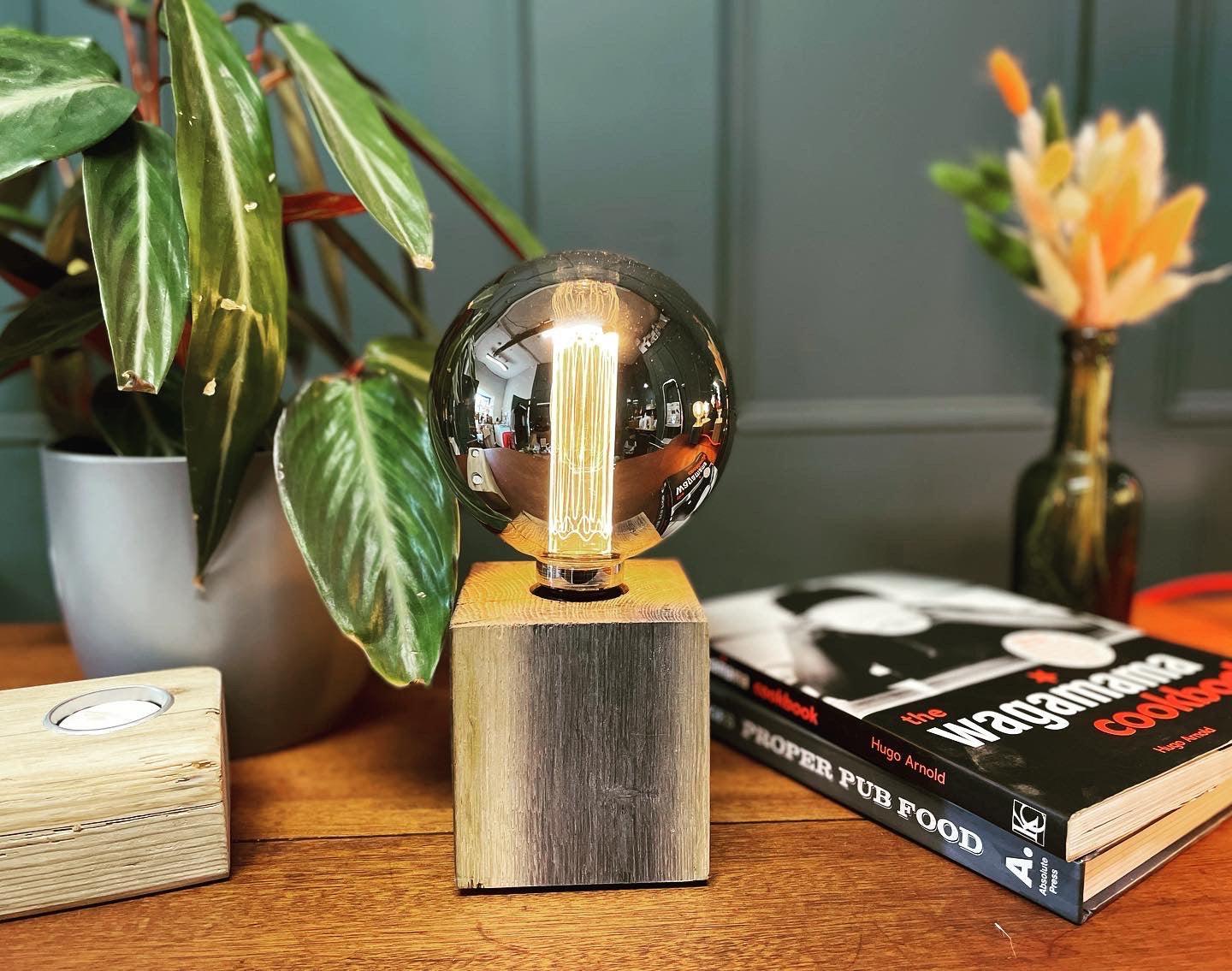 Mini Oak Cube Lamp - Handcrafted Wooden Table Lamp | Rustic Lighting.