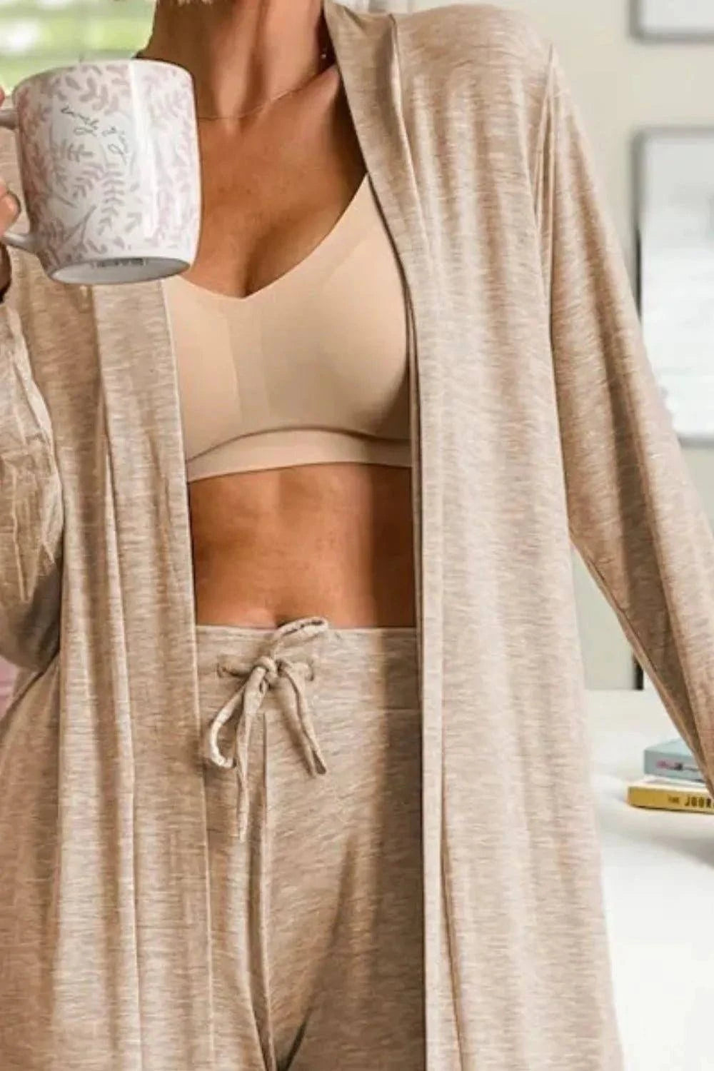 Open Front Long Sleeve Cardigan and Pants Lounge Set - Rosey's Creations