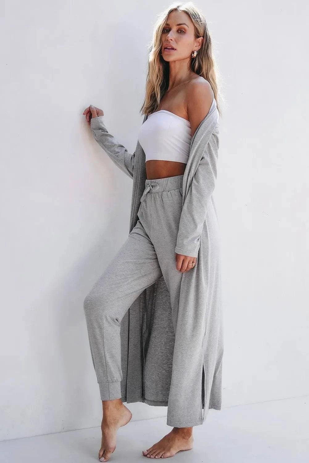 Open Front Long Sleeve Cardigan and Pants Lounge Set - Rosey's Creations
