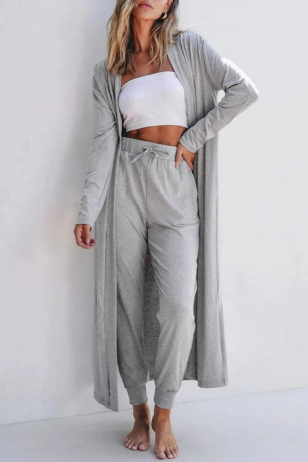 Open Front Long Sleeve Cardigan and Pants Lounge Set - Rosey's Creations