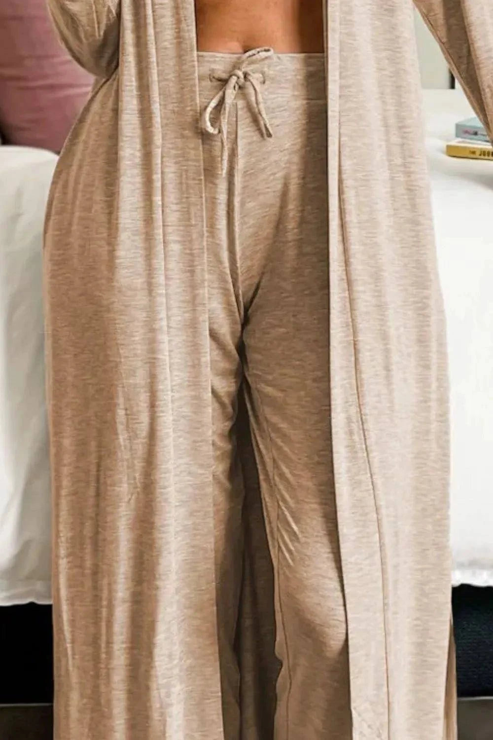 Open Front Long Sleeve Cardigan and Pants Lounge Set - Rosey's Creations