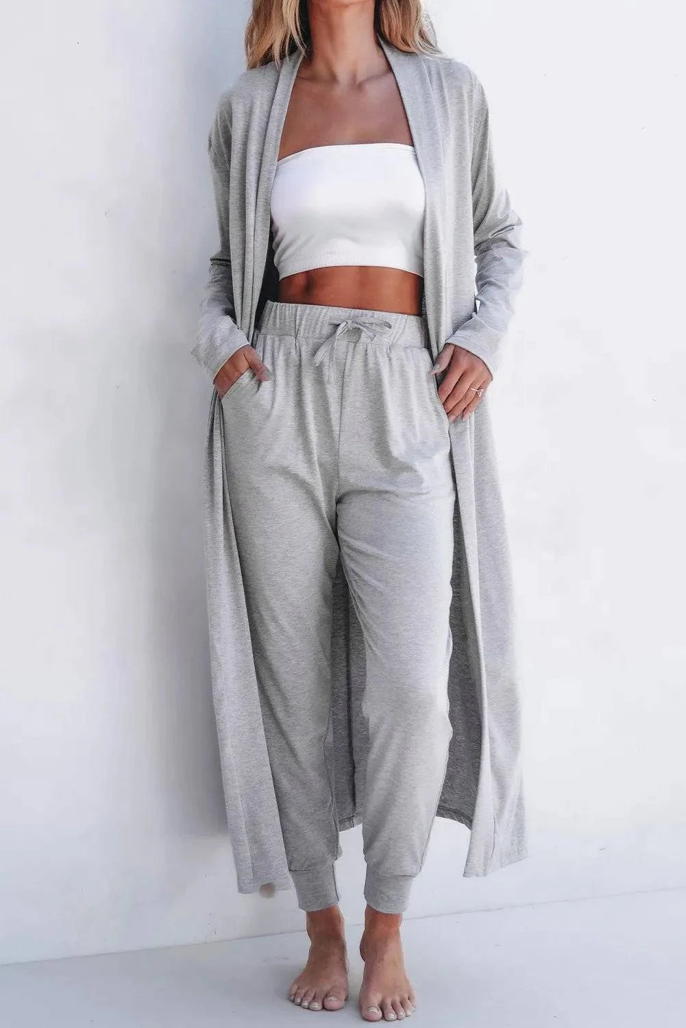 Open Front Long Sleeve Cardigan and Pants Lounge Set - Rosey's Creations