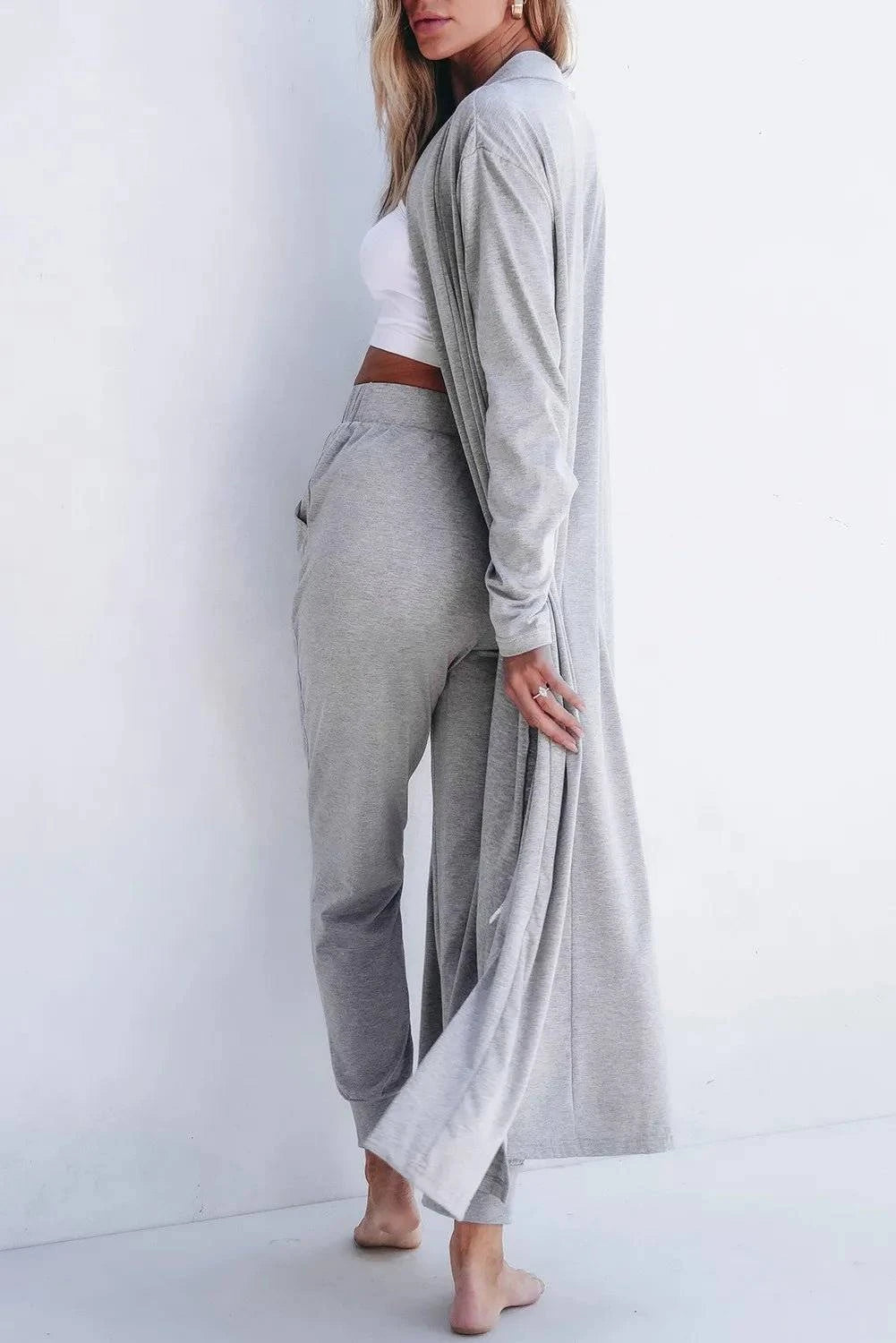 Open Front Long Sleeve Cardigan and Pants Lounge Set - Rosey's Creations