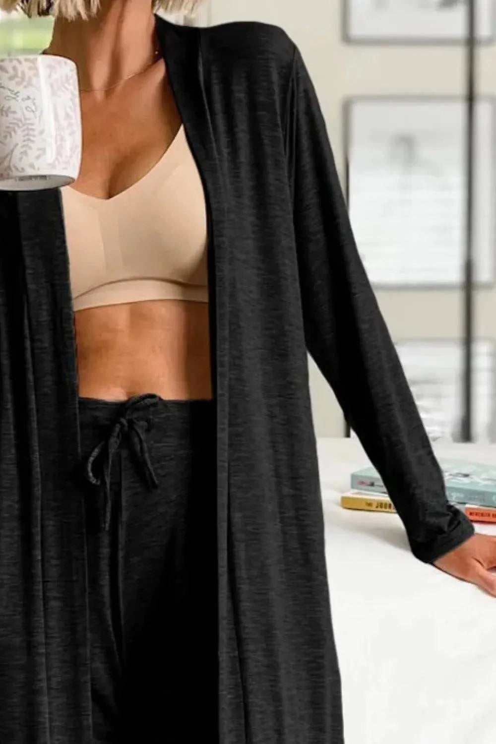 Open Front Long Sleeve Cardigan and Pants Lounge Set - Rosey's Creations