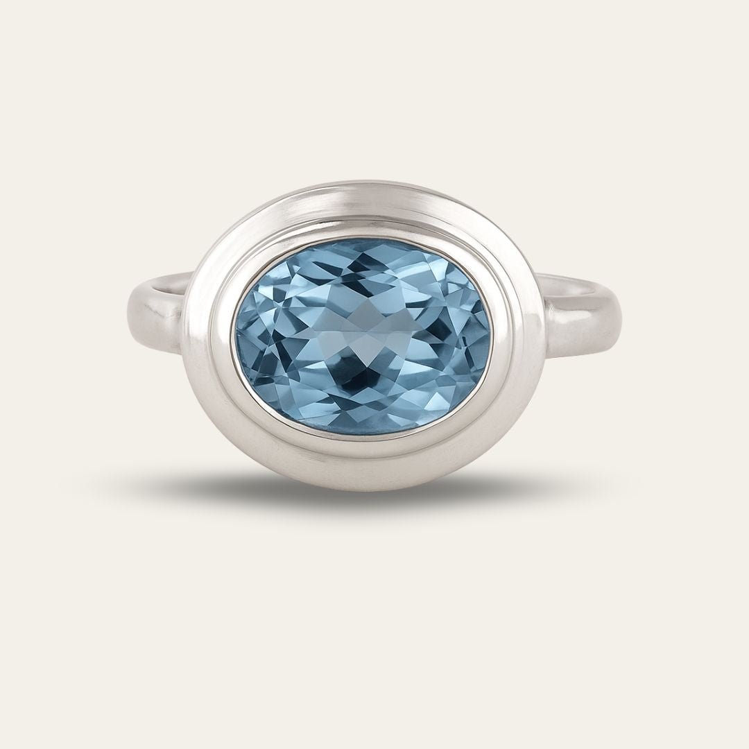 Oval-cut Sky Blue Topaz gemstone Ring - Avery Dainty London