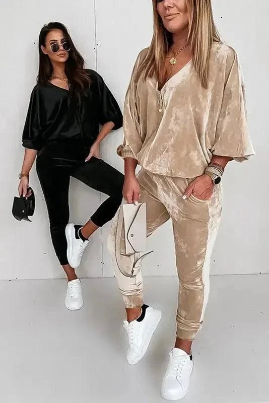 Parchment Velvet Zipped Top and Joggers Two Piece Set.