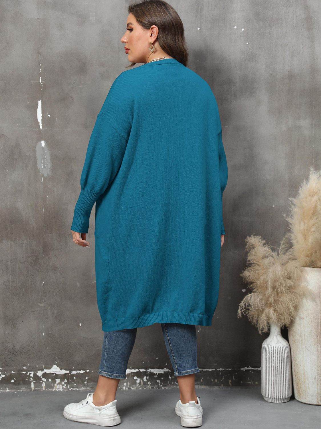 Plus Size Long Sleeve Pocketed Cardigan - Rosey's Creations