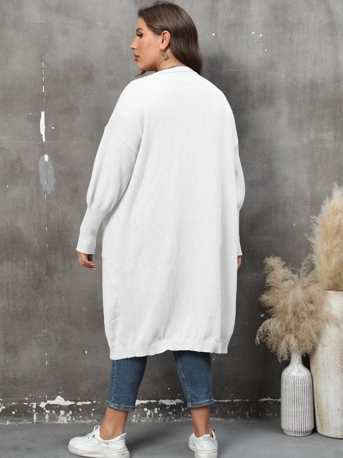 Plus Size Long Sleeve Pocketed Cardigan - Rosey's Creations