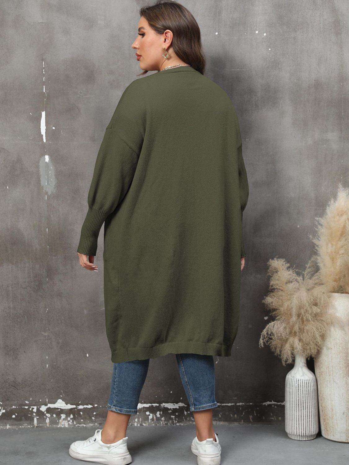 Plus Size Long Sleeve Pocketed Cardigan - Rosey's Creations