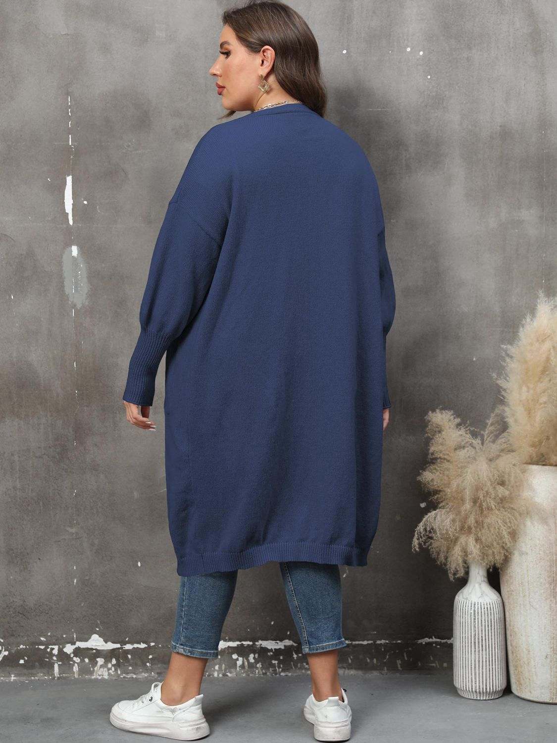Plus Size Long Sleeve Pocketed Cardigan - Rosey's Creations