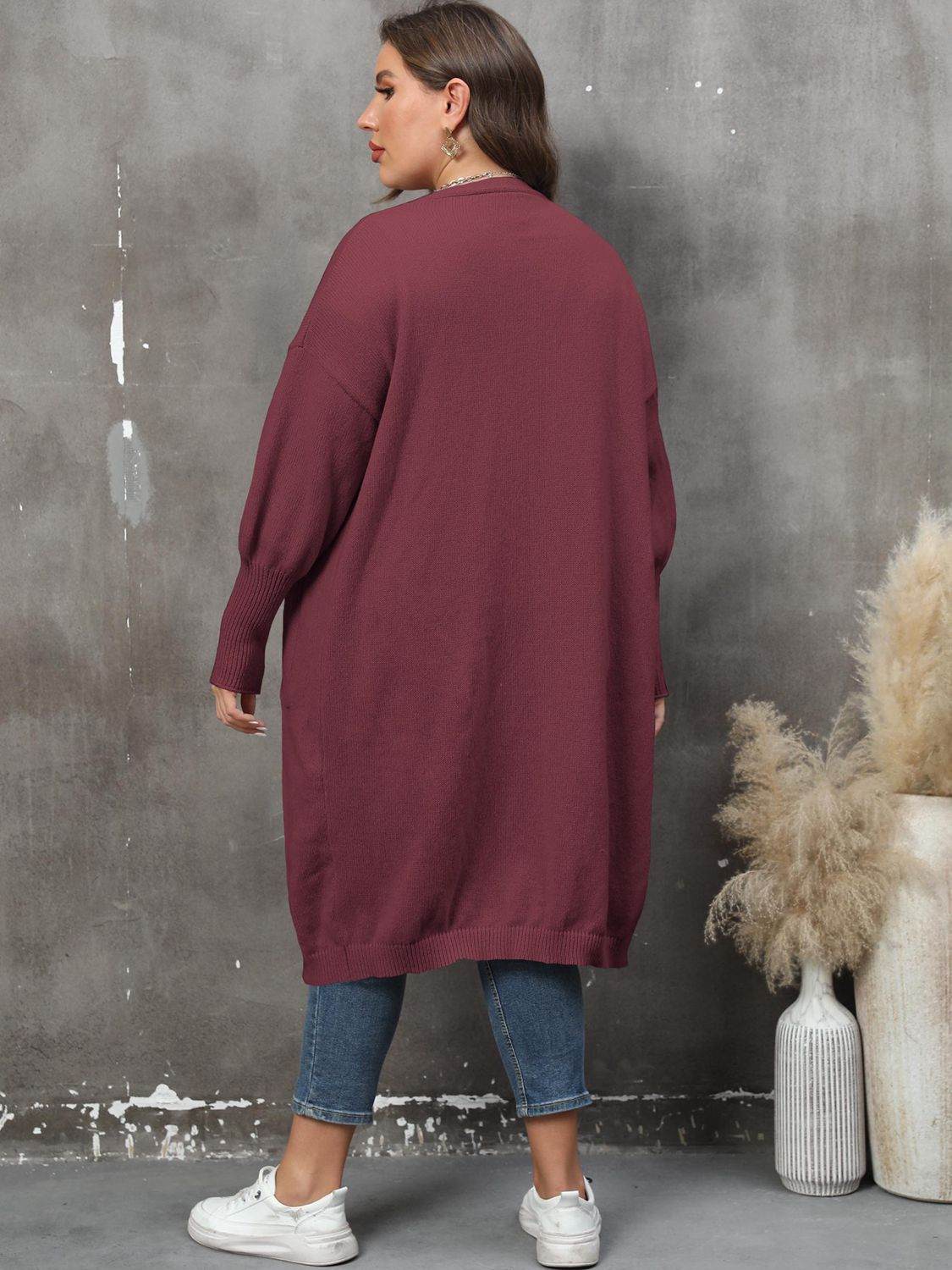 Plus Size Long Sleeve Pocketed Cardigan - Rosey's Creations