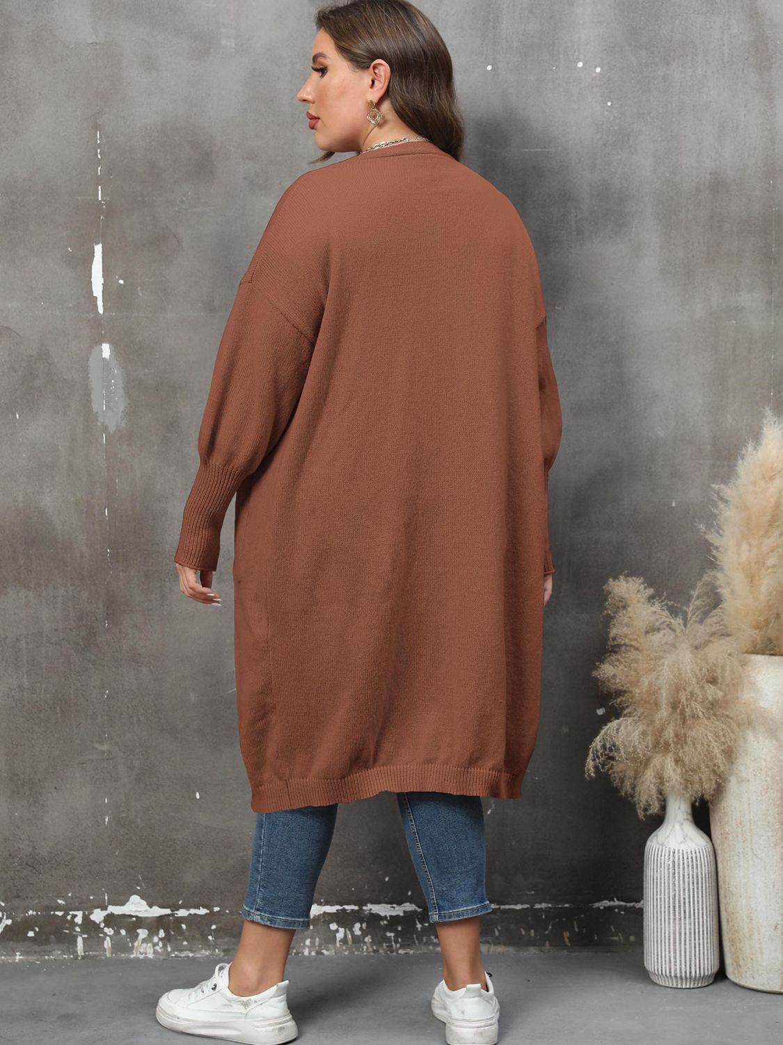 Plus Size Long Sleeve Pocketed Cardigan - Rosey's Creations