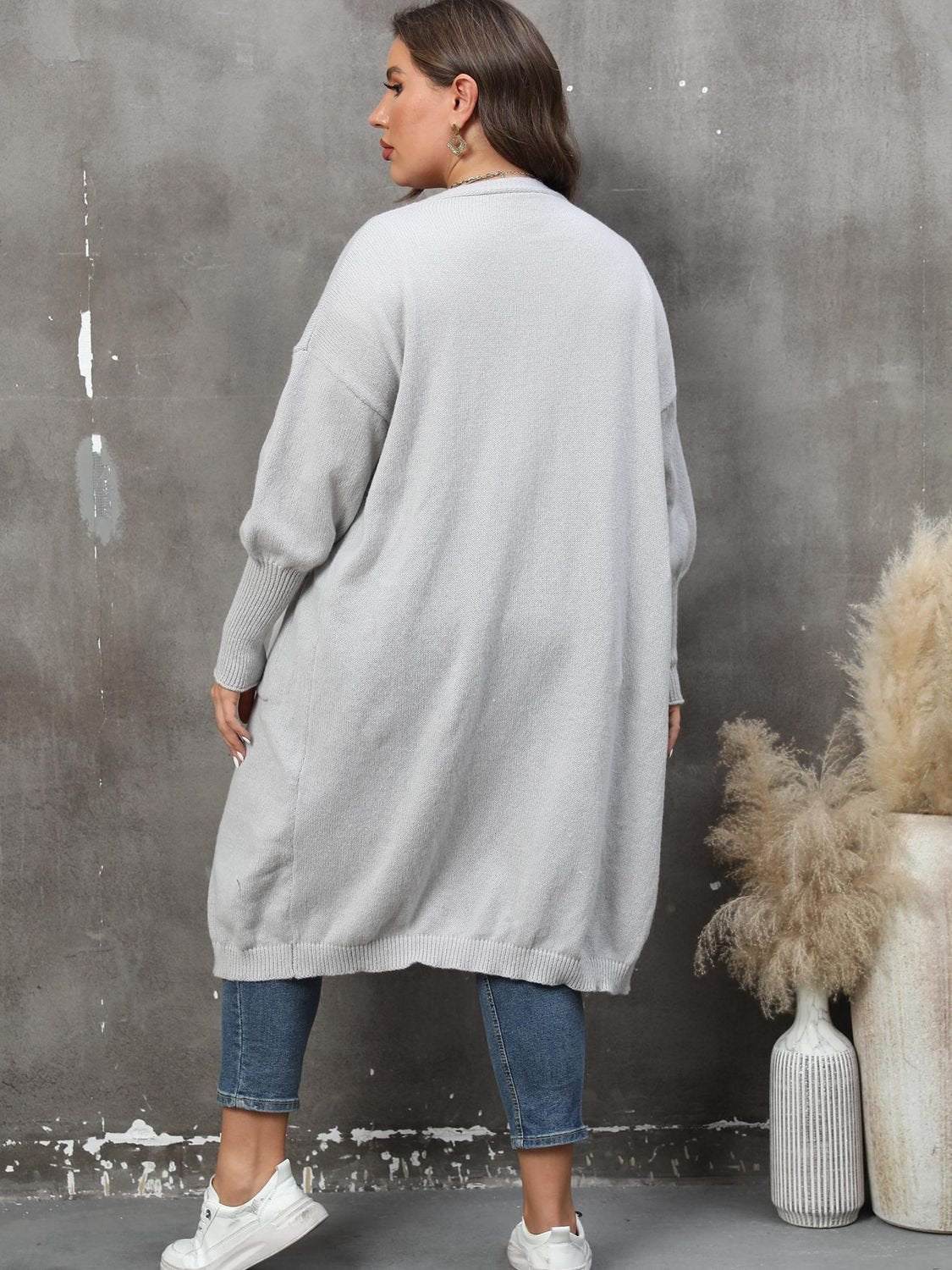 Plus Size Long Sleeve Pocketed Cardigan - Rosey's Creations