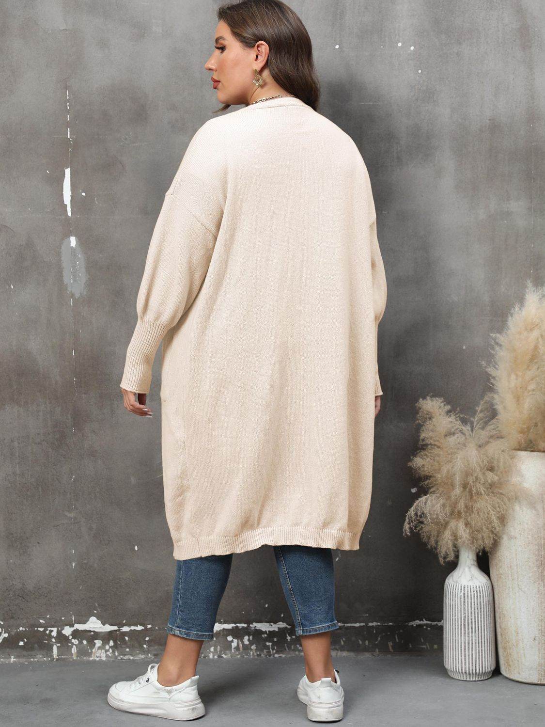 Plus Size Long Sleeve Pocketed Cardigan - Rosey's Creations