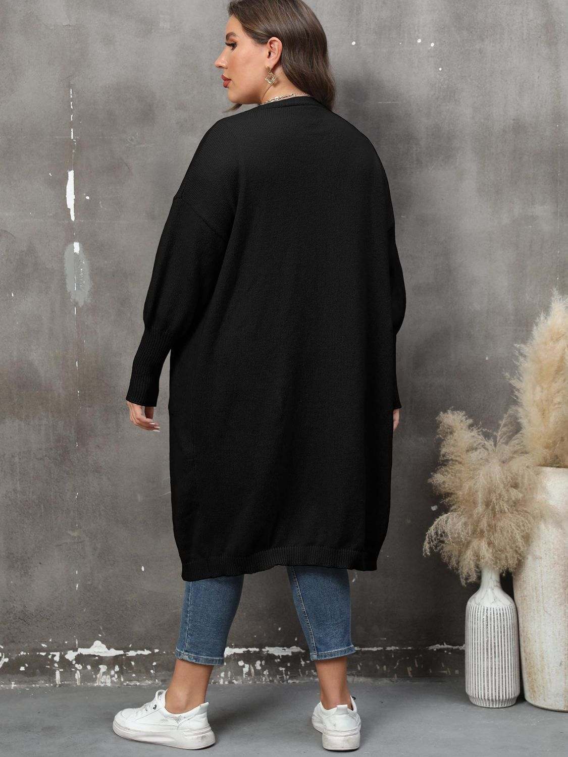 Plus Size Long Sleeve Pocketed Cardigan - Rosey's Creations