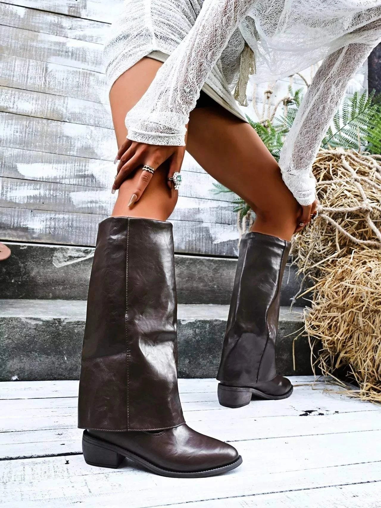 Point Toe Block Heels Boots - Rosey's Creations