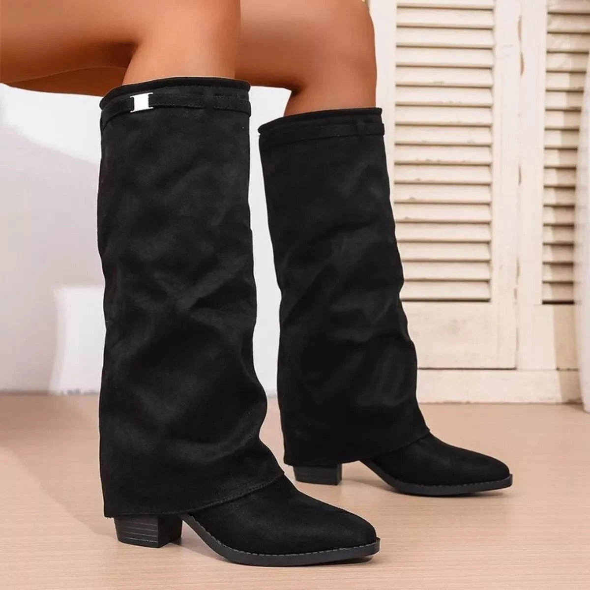 Point Toe Block Heels Boots - Rosey's Creations