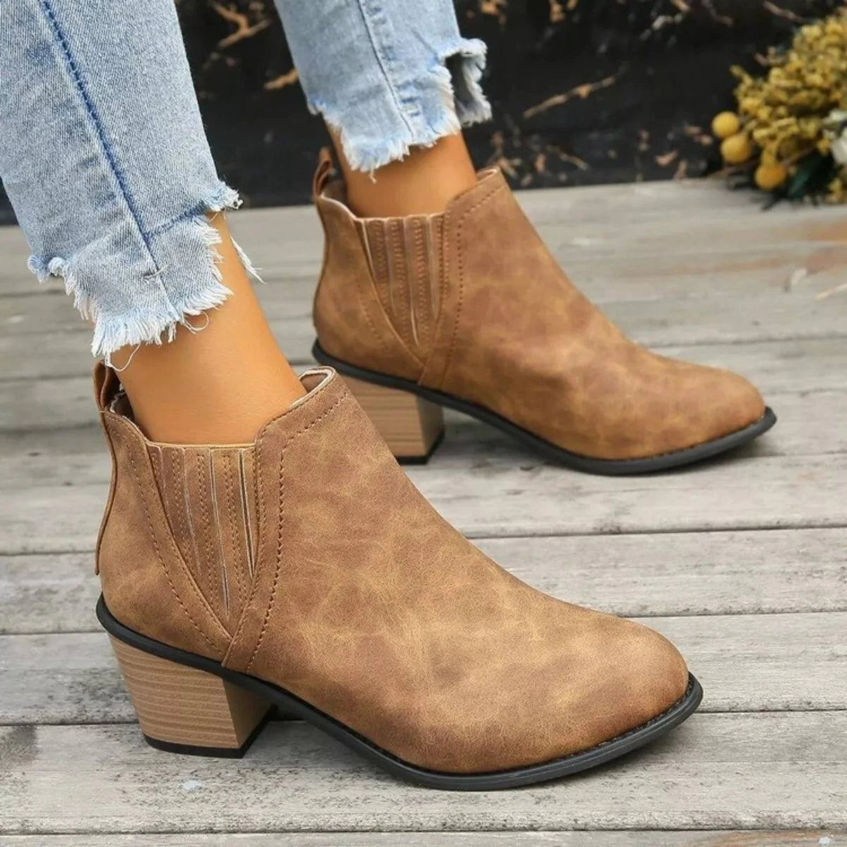 Point Toe Block Heels Boots - Rosey's Creations