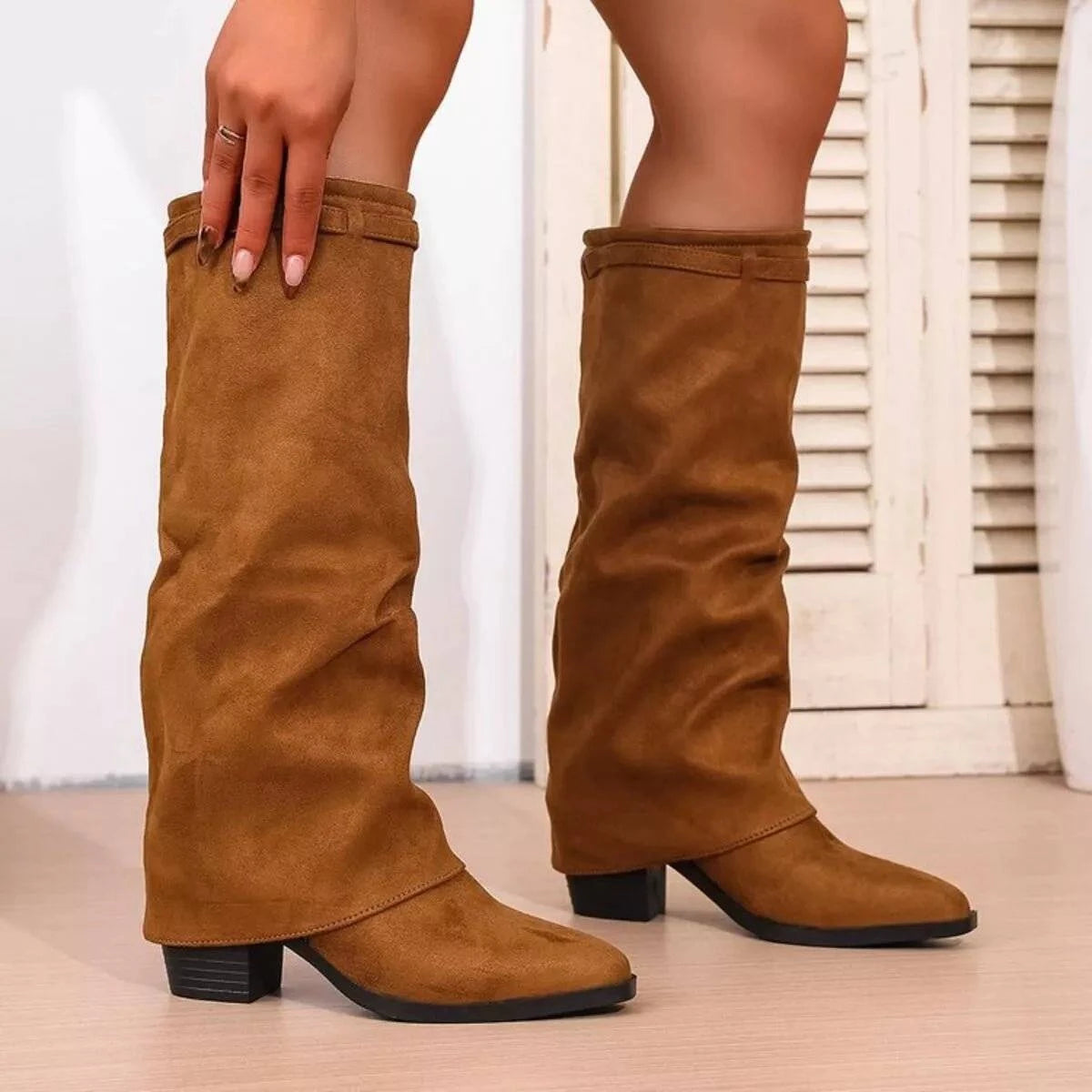 Point Toe Block Heels Boots - Rosey's Creations