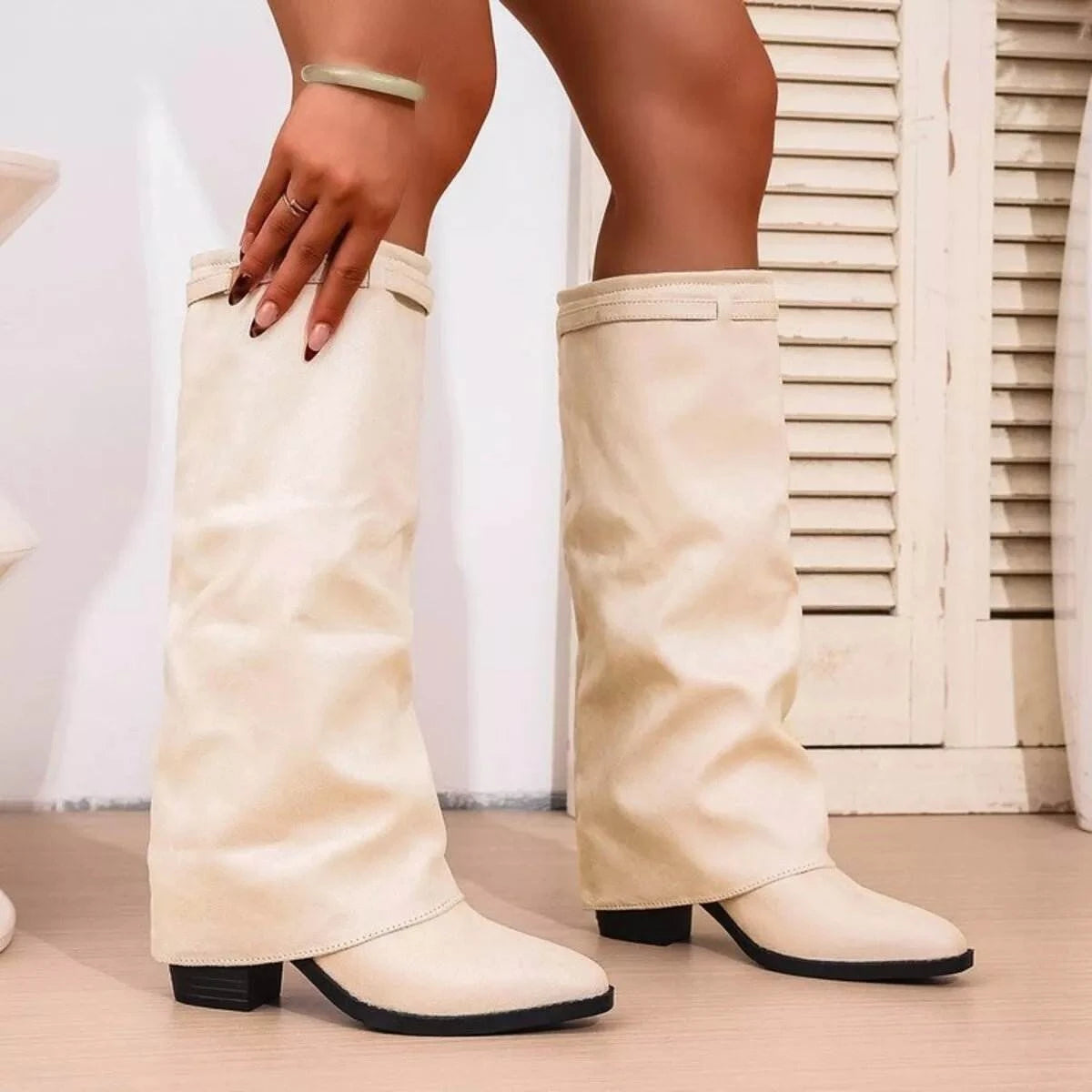 Point Toe Block Heels Boots - Rosey's Creations