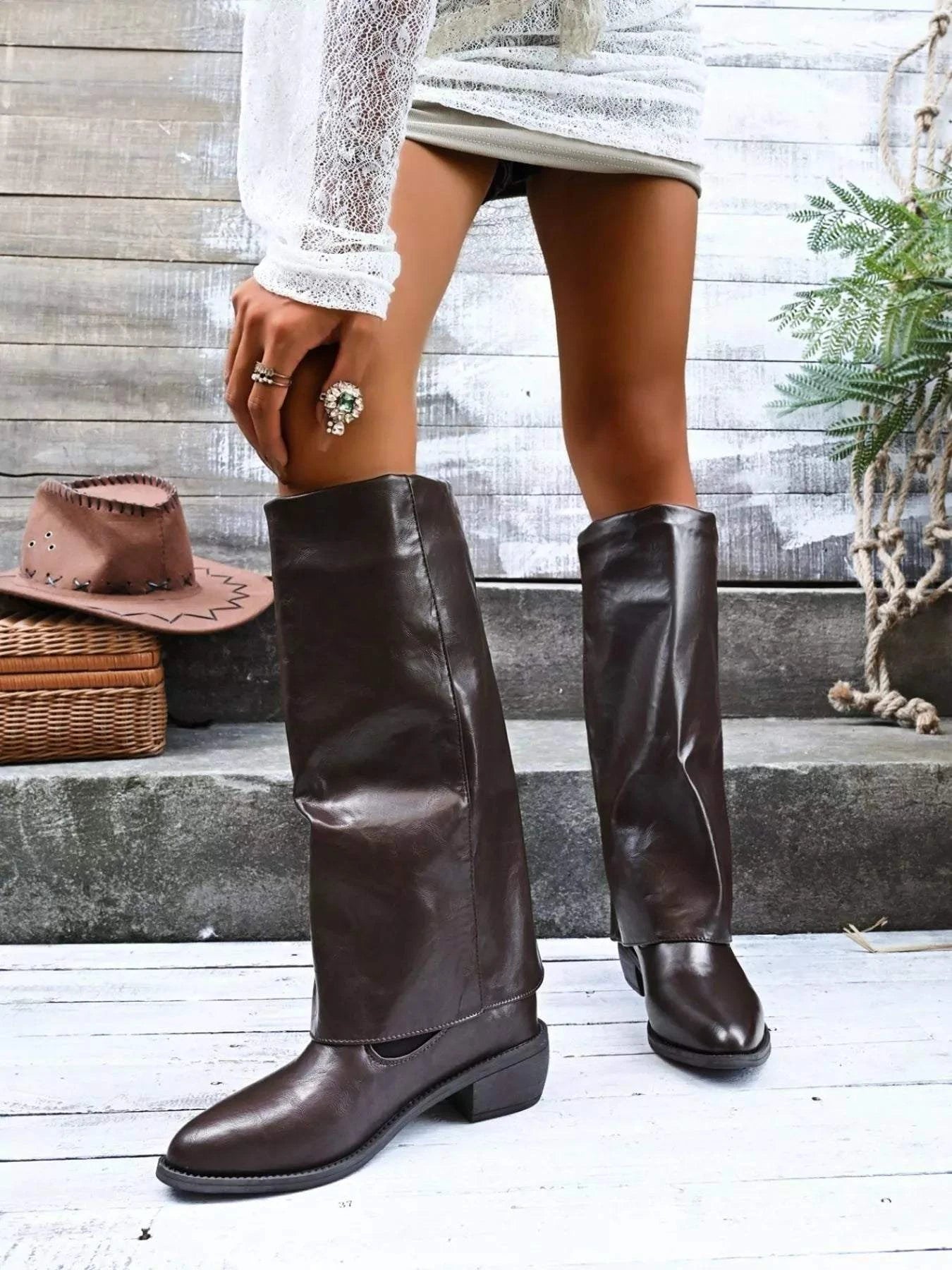 Point Toe Block Heels Boots - Rosey's Creations