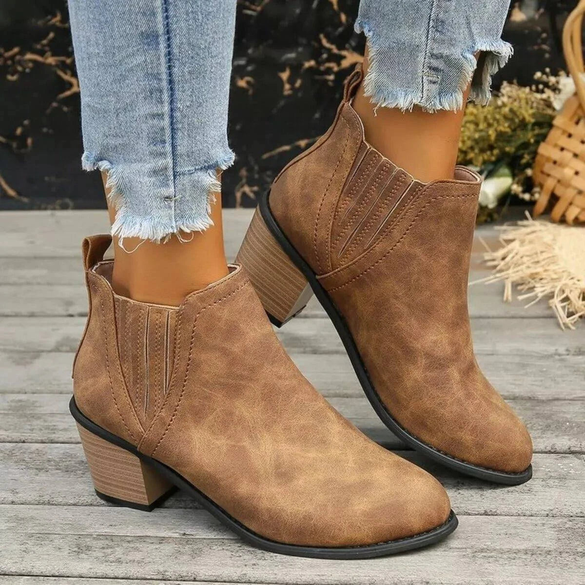 Point Toe Block Heels Boots - Rosey's Creations