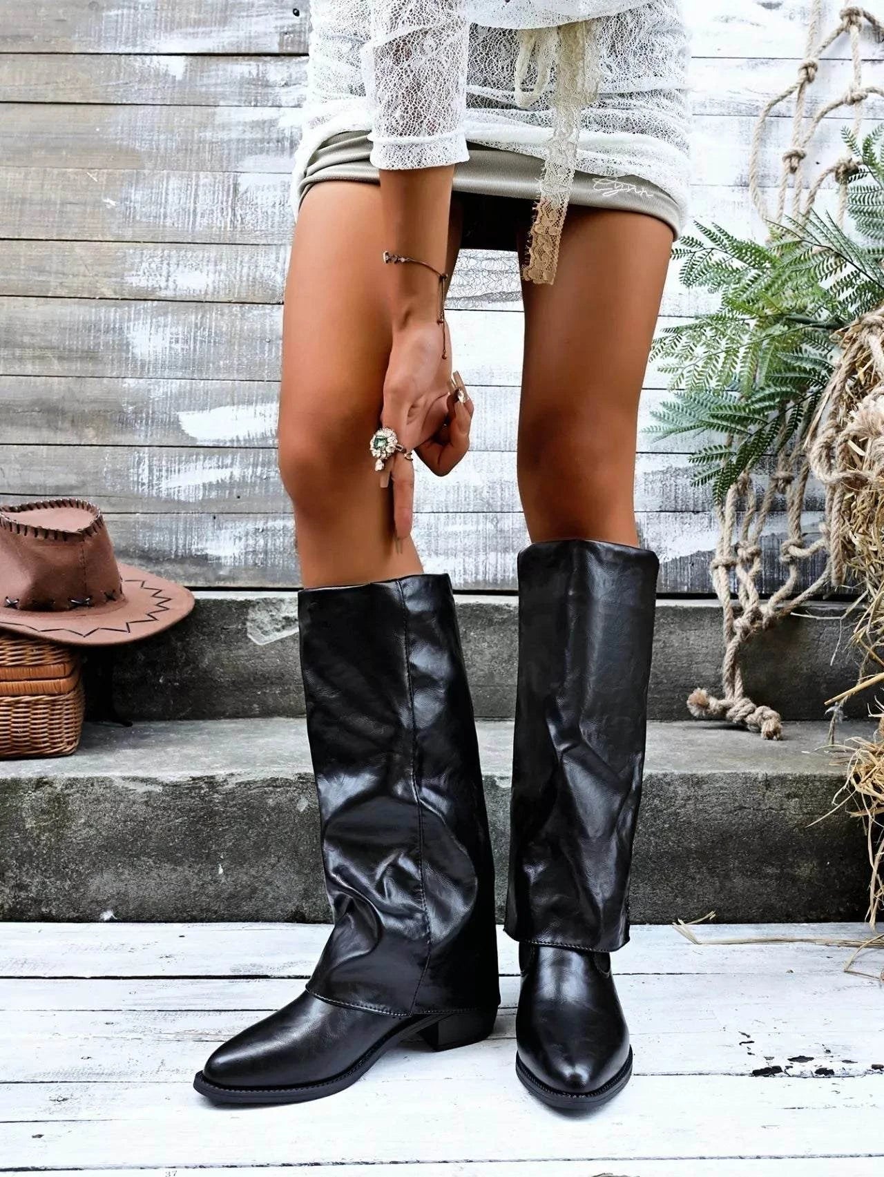 Point Toe Block Heels Boots - Rosey's Creations
