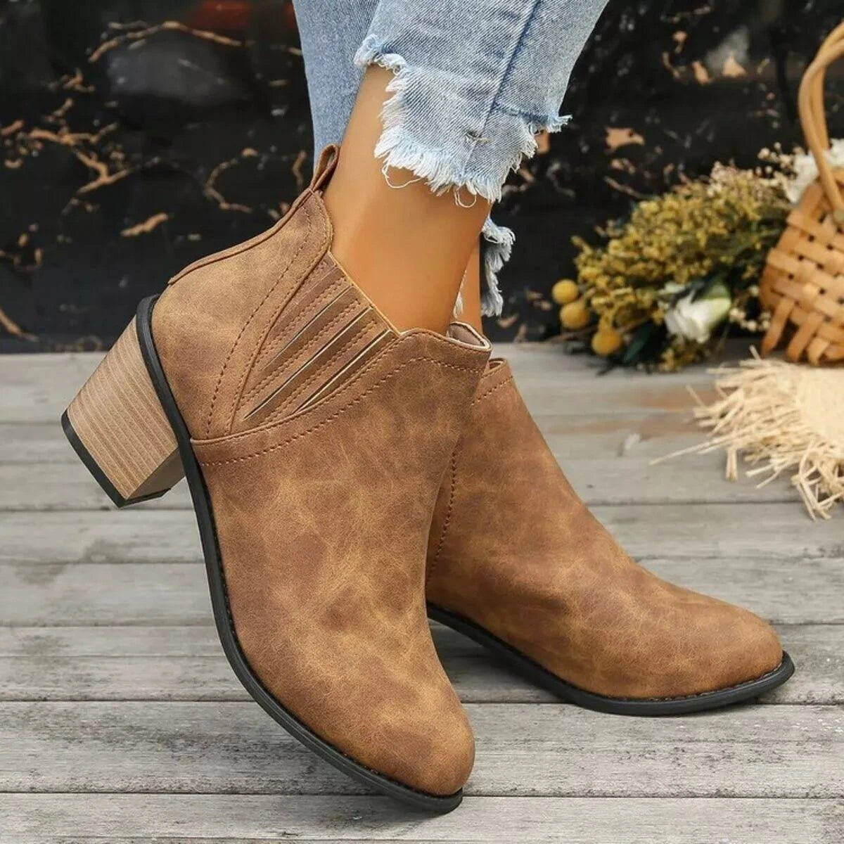Point Toe Block Heels Boots - Rosey's Creations
