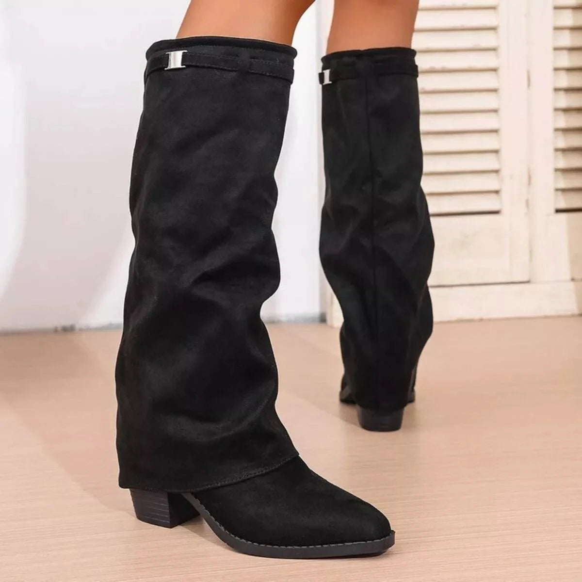 Point Toe Block Heels Boots - Rosey's Creations