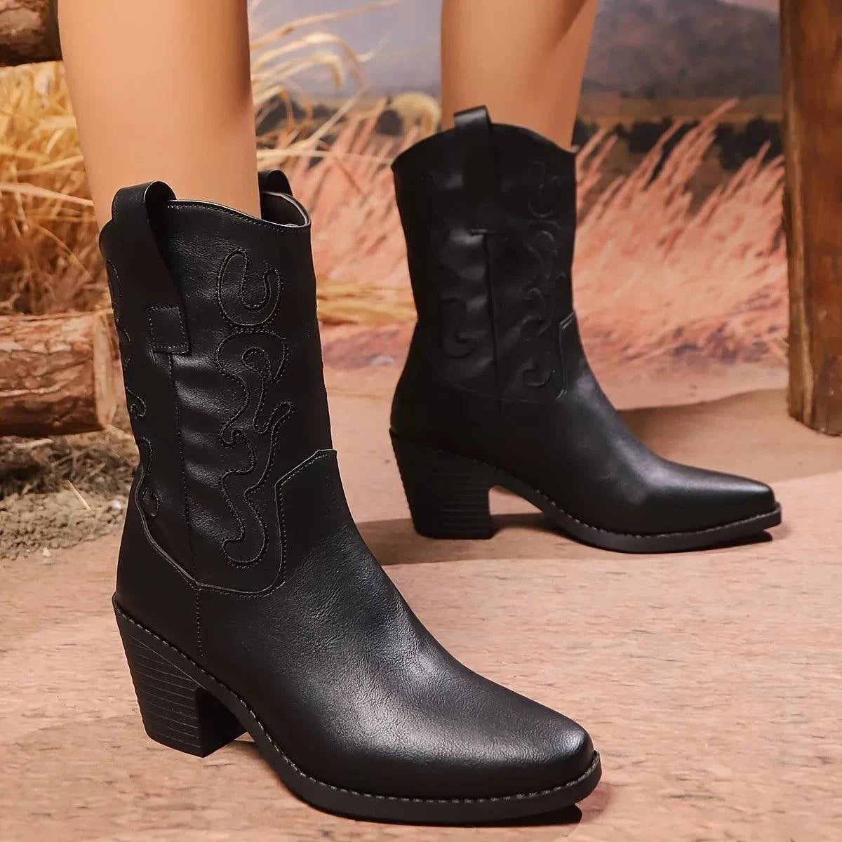 Point Toe Block Heels Boots - Rosey's Creations