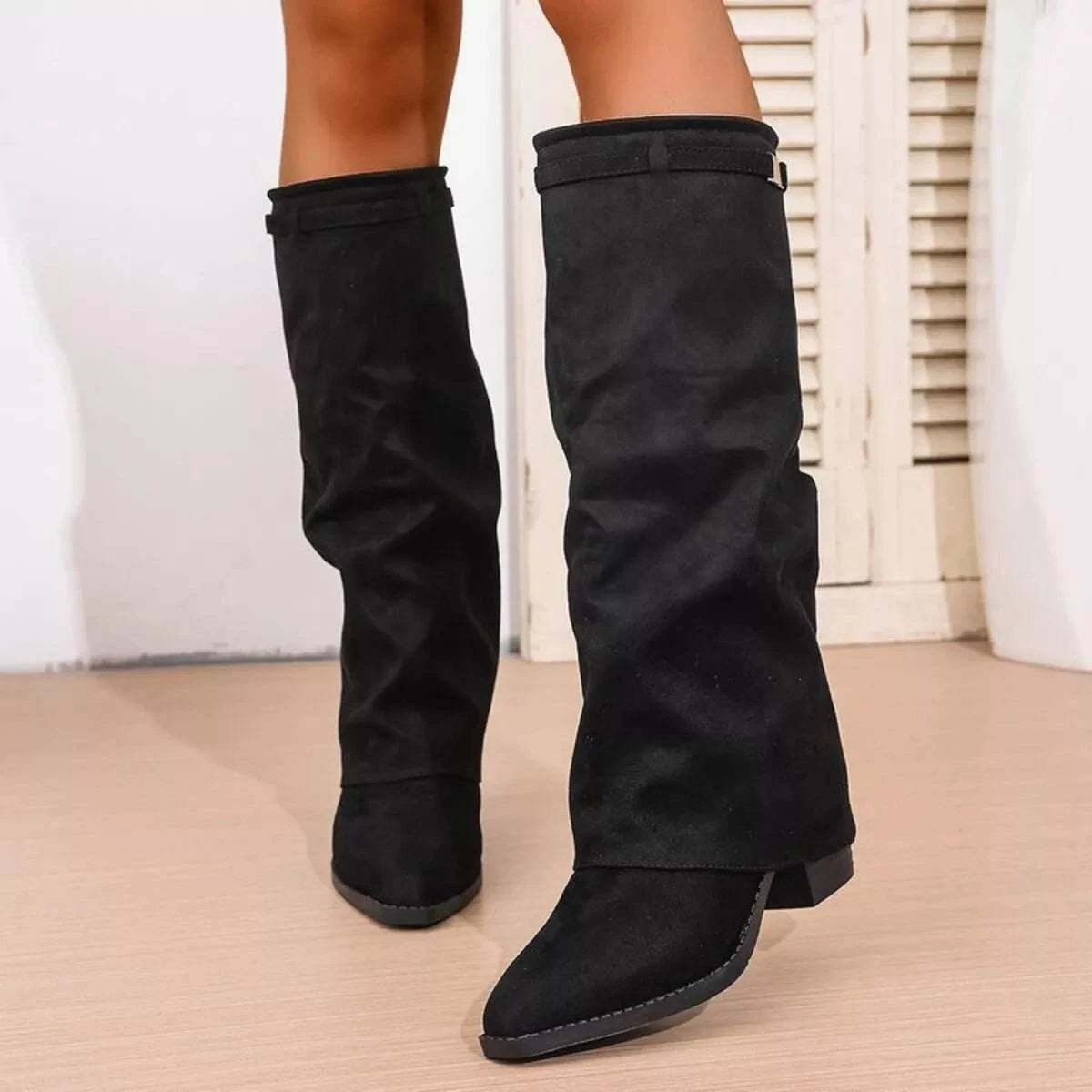 Point Toe Block Heels Boots - Rosey's Creations